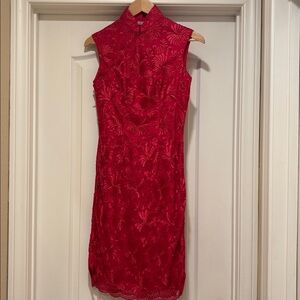 Elegant Crimson Lace Dress (cheongsam)